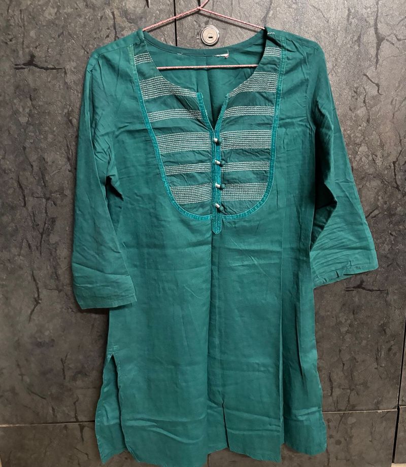 Peacock Green Short Kurti