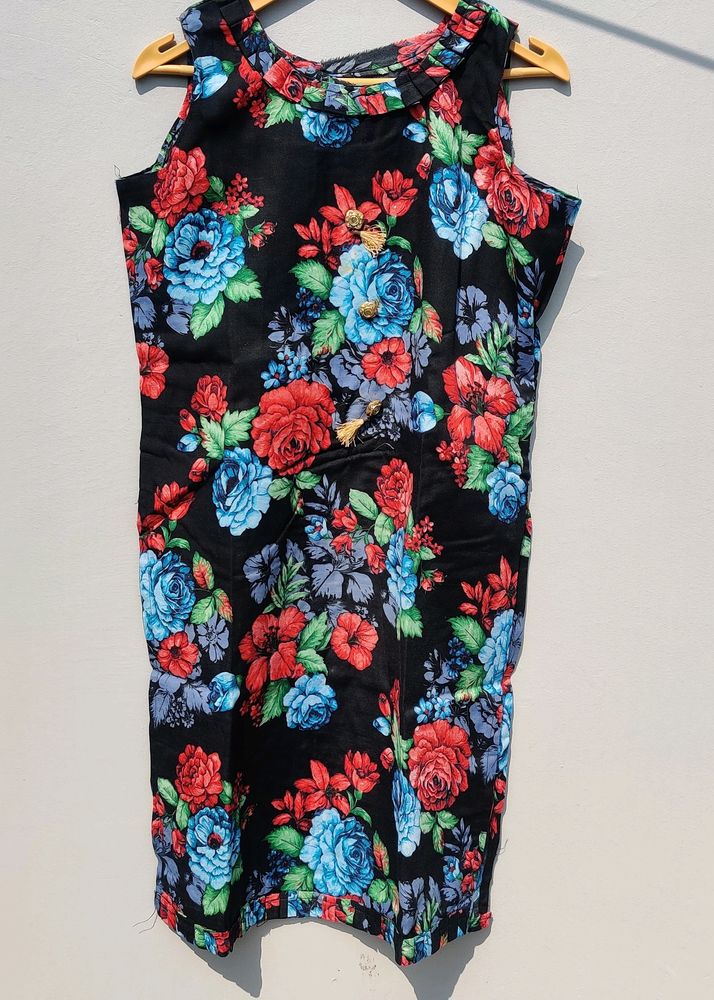 Black Floral Print Kurta 2