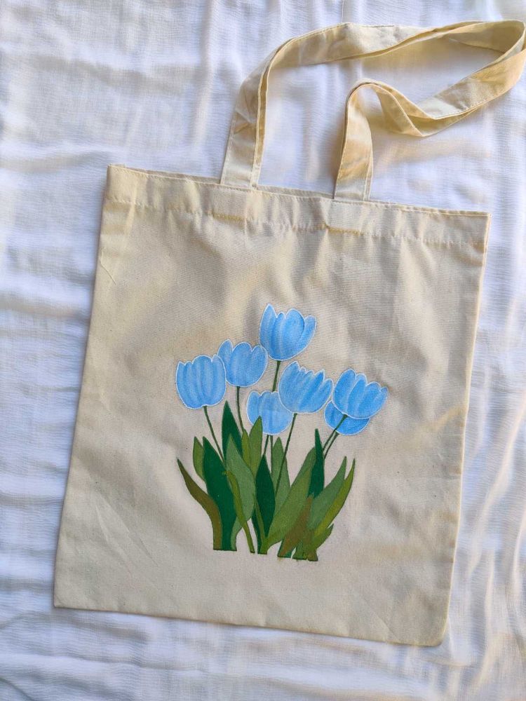 Blue Flower Painted Tote Bag💙