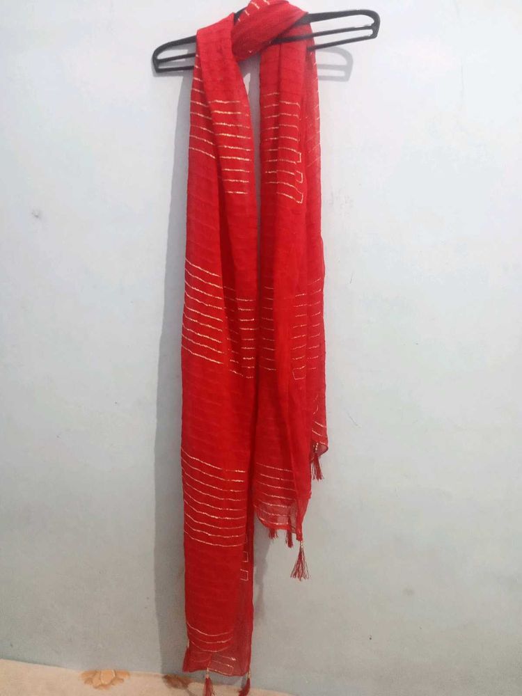 Beautiful Red Dupatta With Golden Laces.