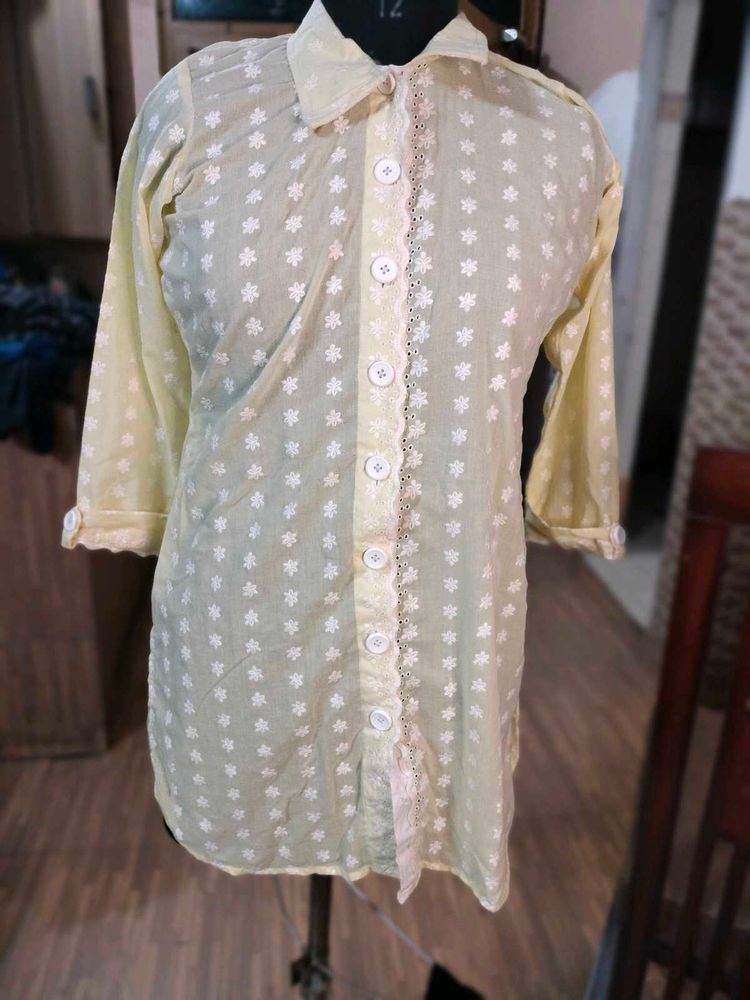 Floral Embroidered Button-Down Tunic