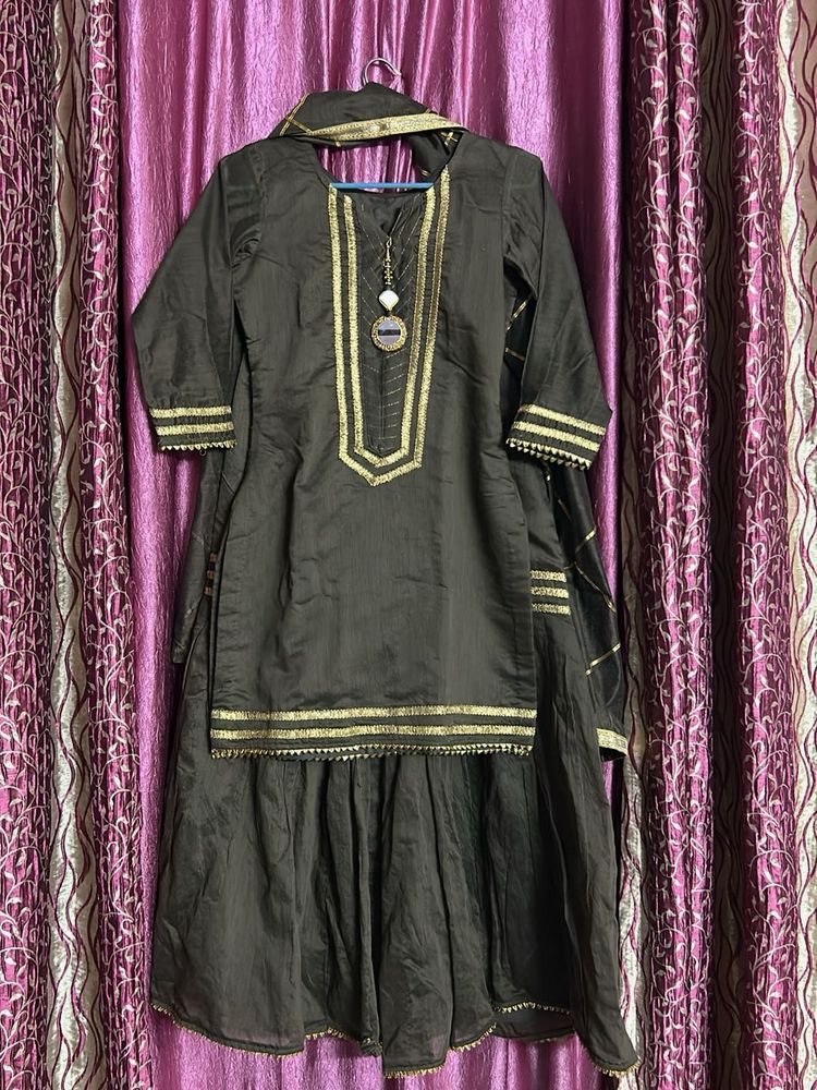 Brown &amp; Gold Sharara Suit