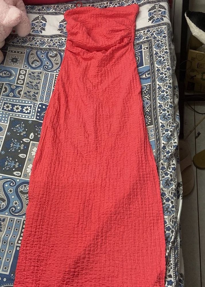 Coral Strapless Maxi Dress