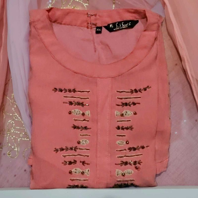 Peach Embroidered Kurti