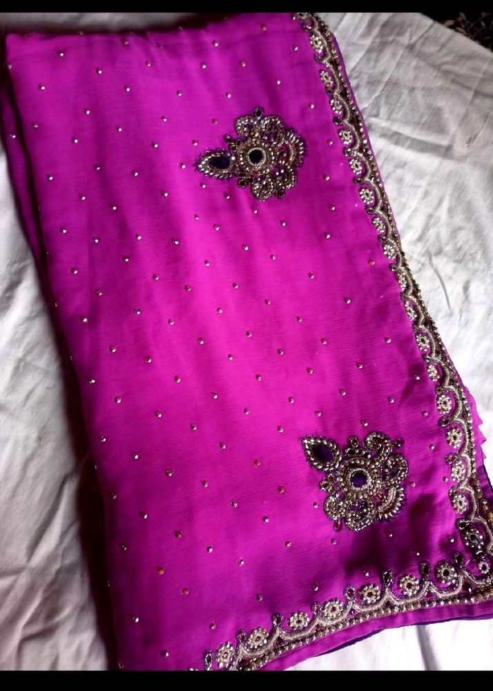 Pink Full Diamonds Work Heavy Saree