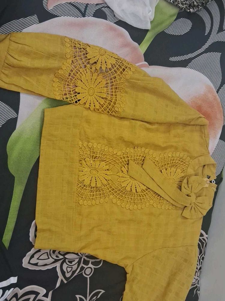 Mustard Crochet Detail Top