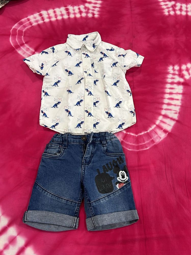 Boys Dinosaur Shirt &amp; Mickey Shorts Set