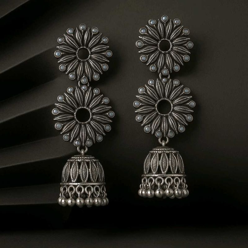 Silver Black Long Party Wear Earrings