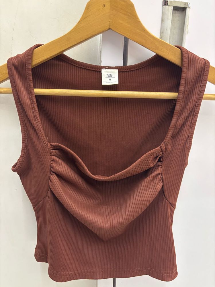 Brown Ribbed Tank Top