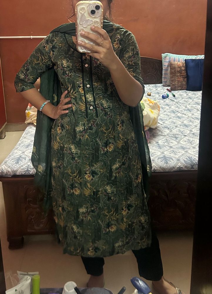 Green Floral Kurta Set