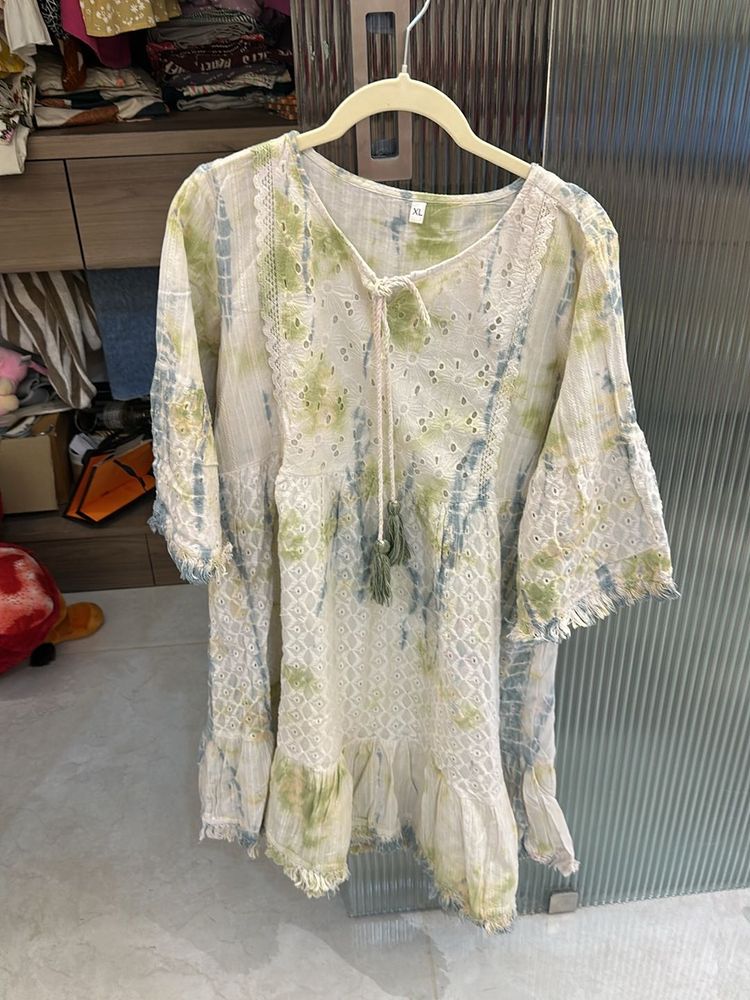 tie dye kurta + white anarkali