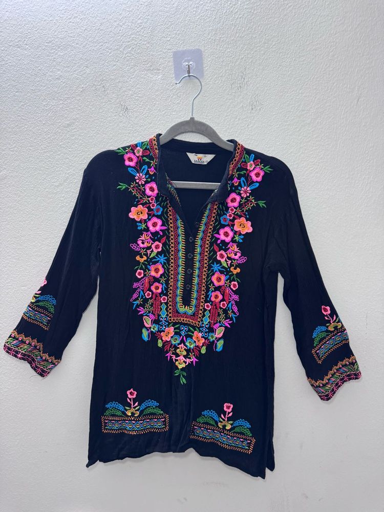 Colourful Floral Black Kurti