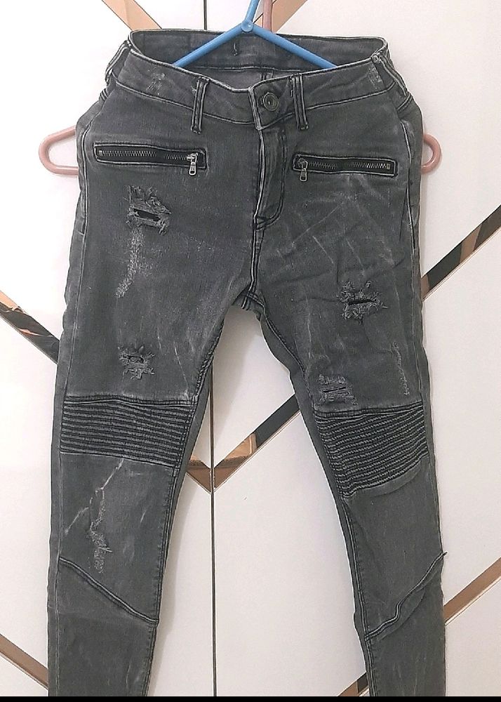 Waist 26-28 Grey Distressed Jeans