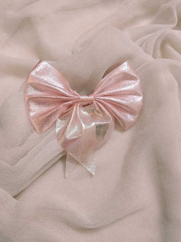 Pink Metallic Bow Hair Clip