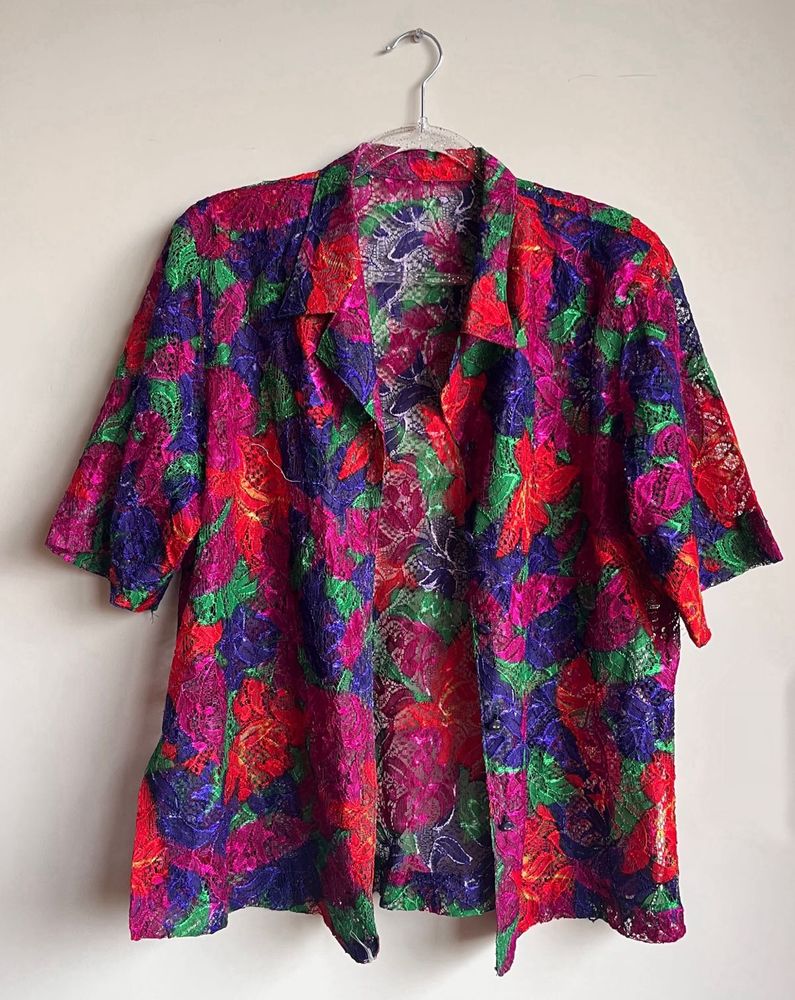 Colorful Floral Lace Top