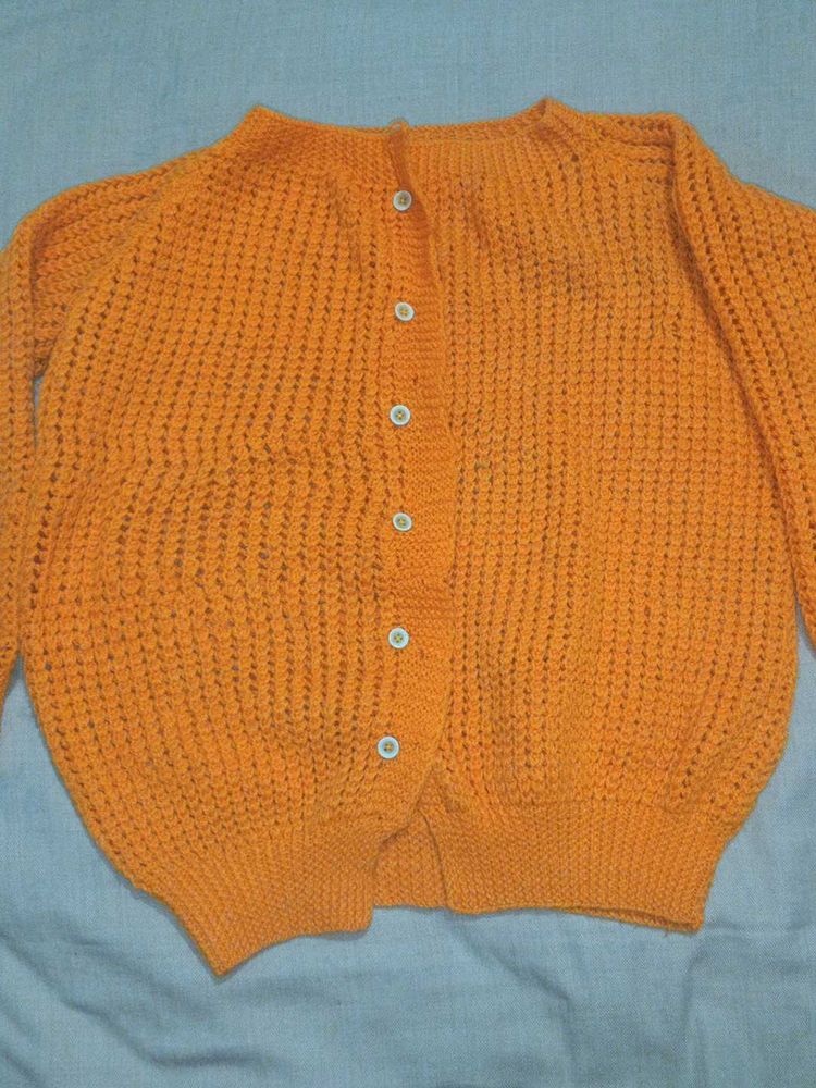 Orange Knit Cardigan Sweater