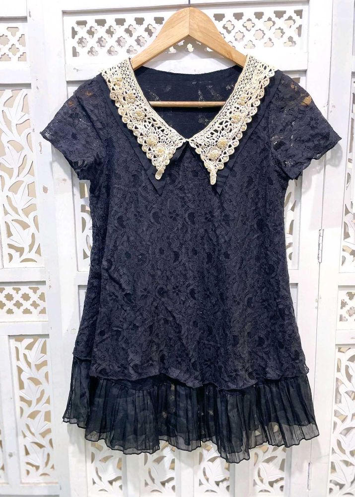 Korean Black Designer Collar Top A