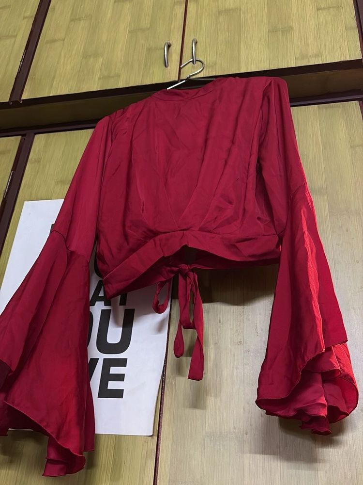 Red Bell Sleeve Tie Top