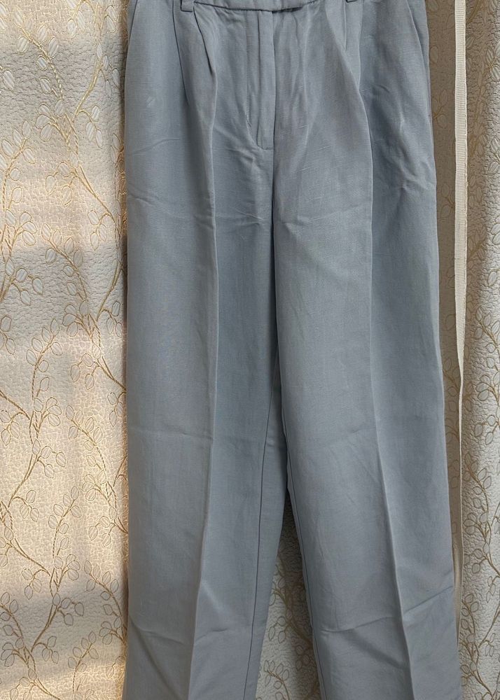 H&amp;M Bluish Grey Linen Trousers