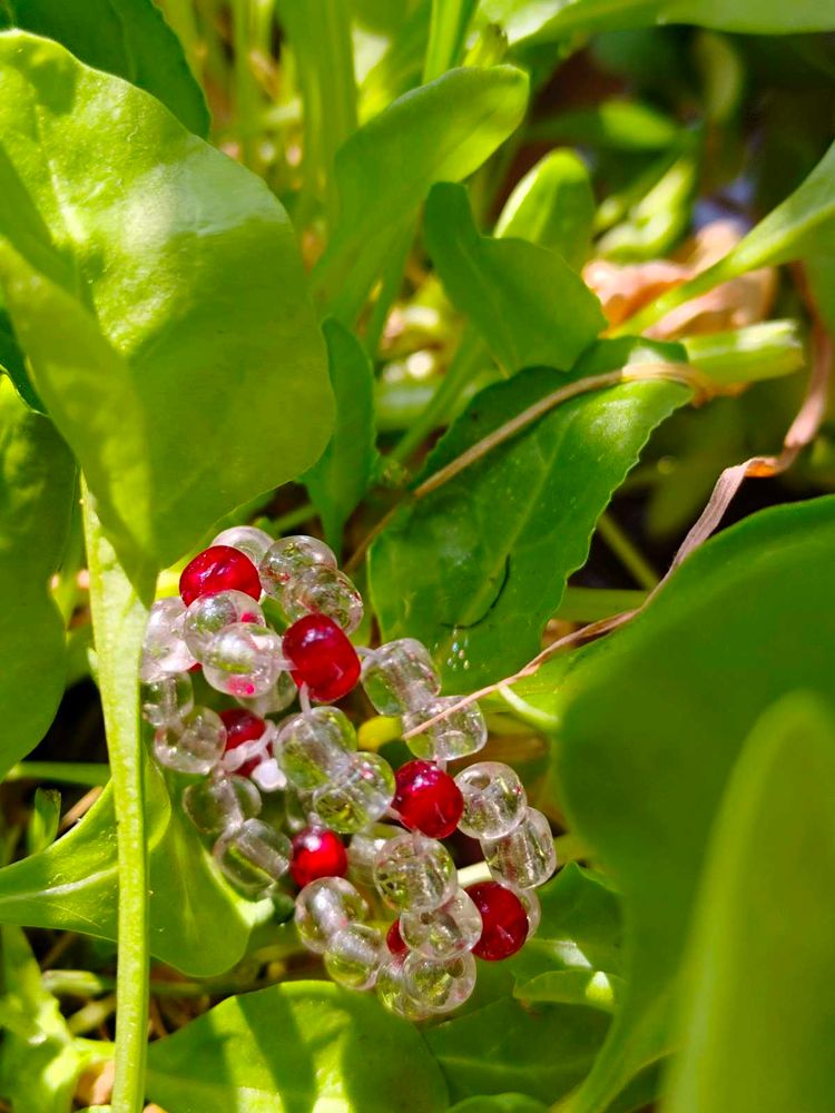 White Red Beaded Ring