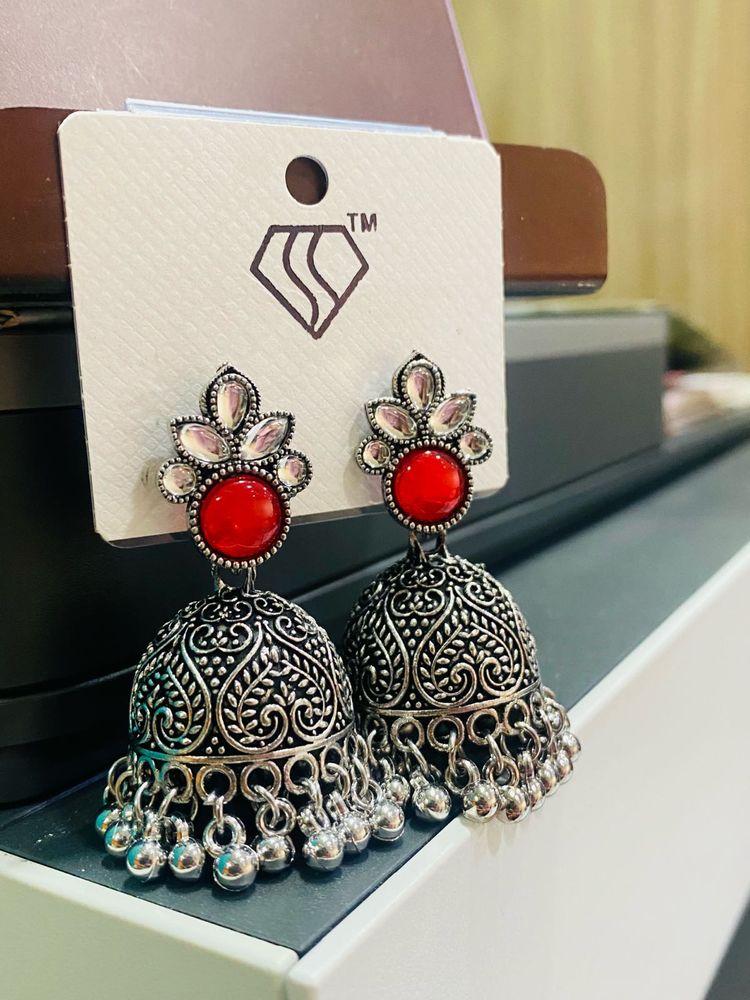 Red Jhumka Earrings