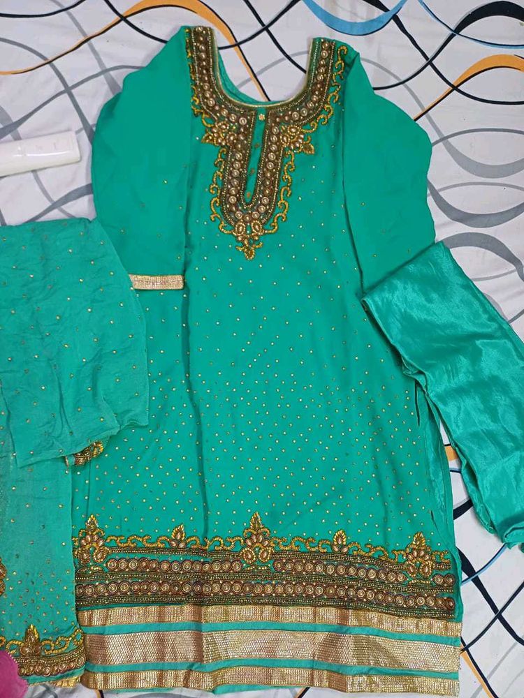 Teal Embellished Salwar Kameez Suit