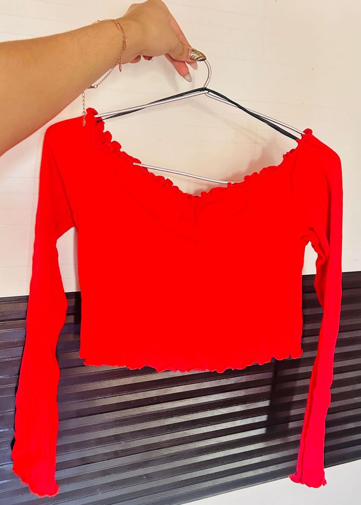 Red Long Sleeve Crop Top
