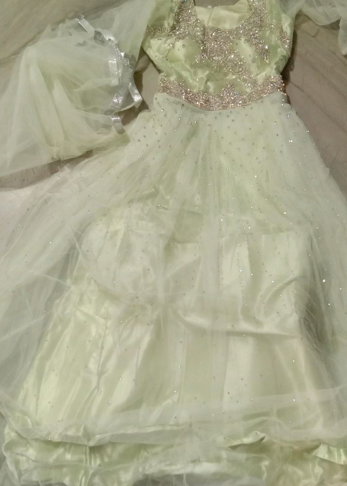 Girls Net Gown With Dupatta Zarkan Work