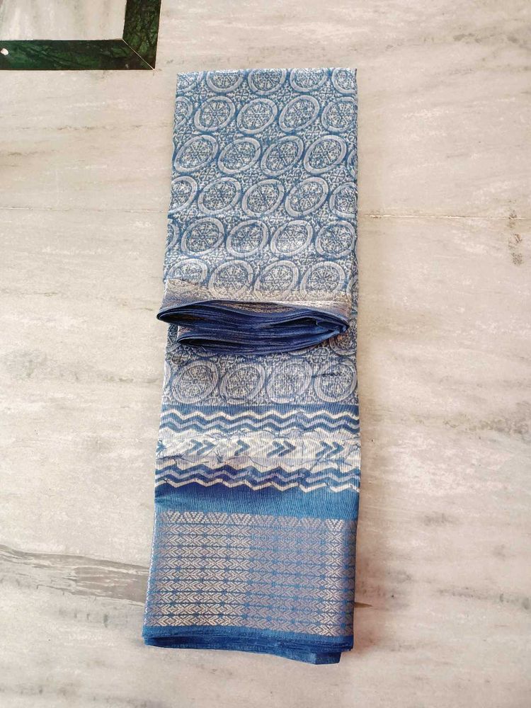 Blue Patterned Saree (Blue With White)new