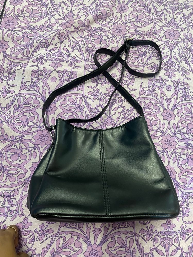 Black Leather Sling Bag