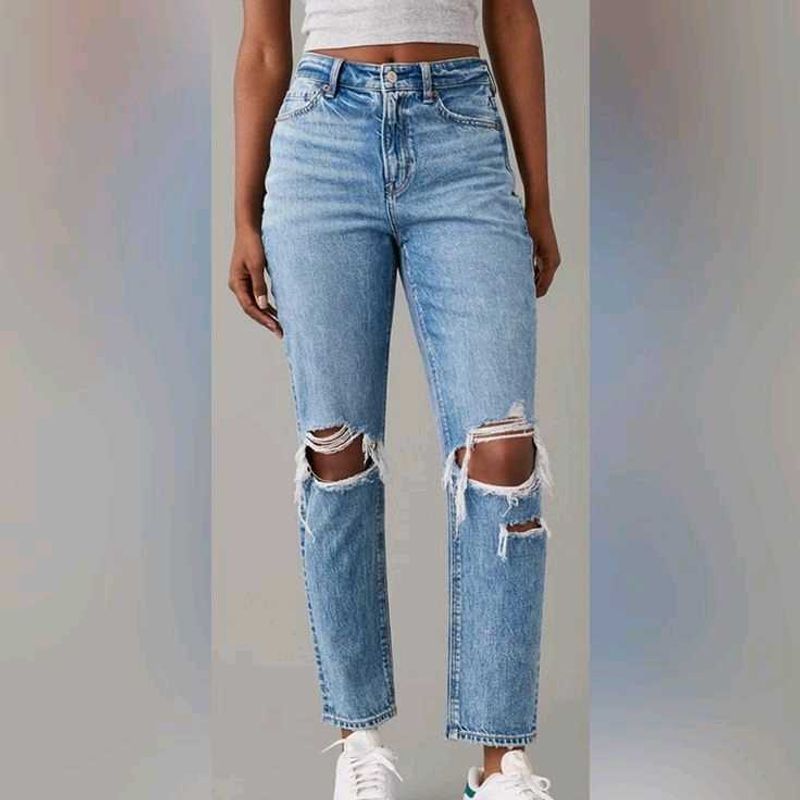 Light Blue Slightly Flare Distressed Jeans | Women