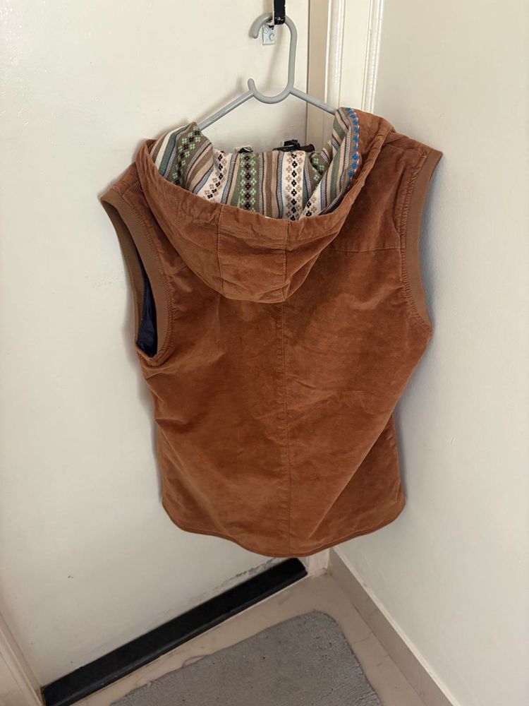 Denim Unisex Drawstring Hooded Vest Jacket