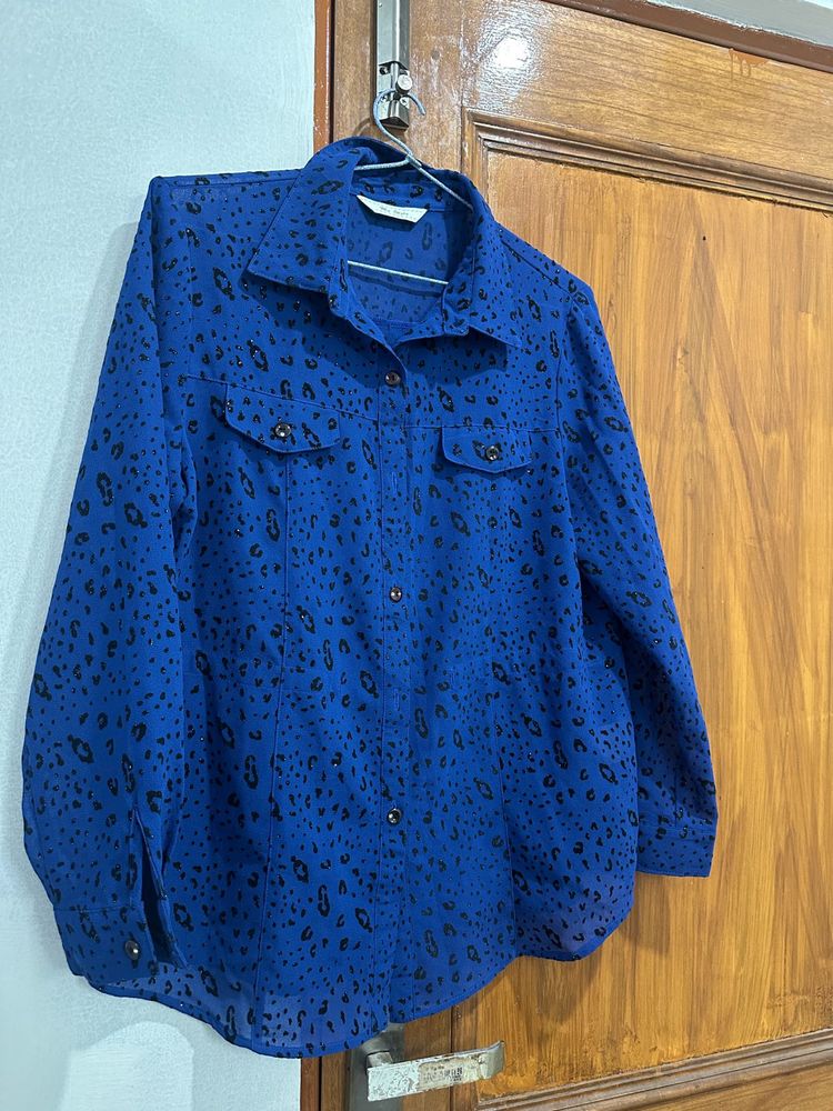 Electric blue leopard print shirt