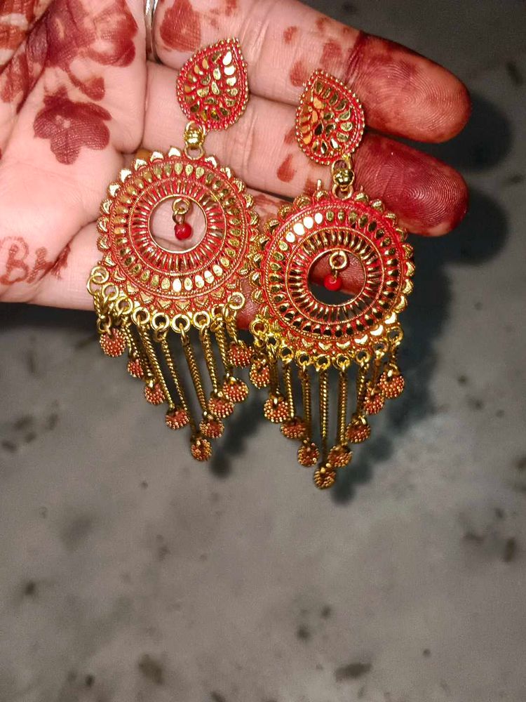 Red &amp; Gold Indian Earrings