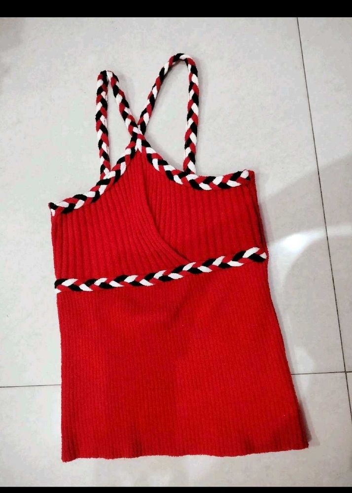 2 Red &amp; Black Braided Strap Tank Top