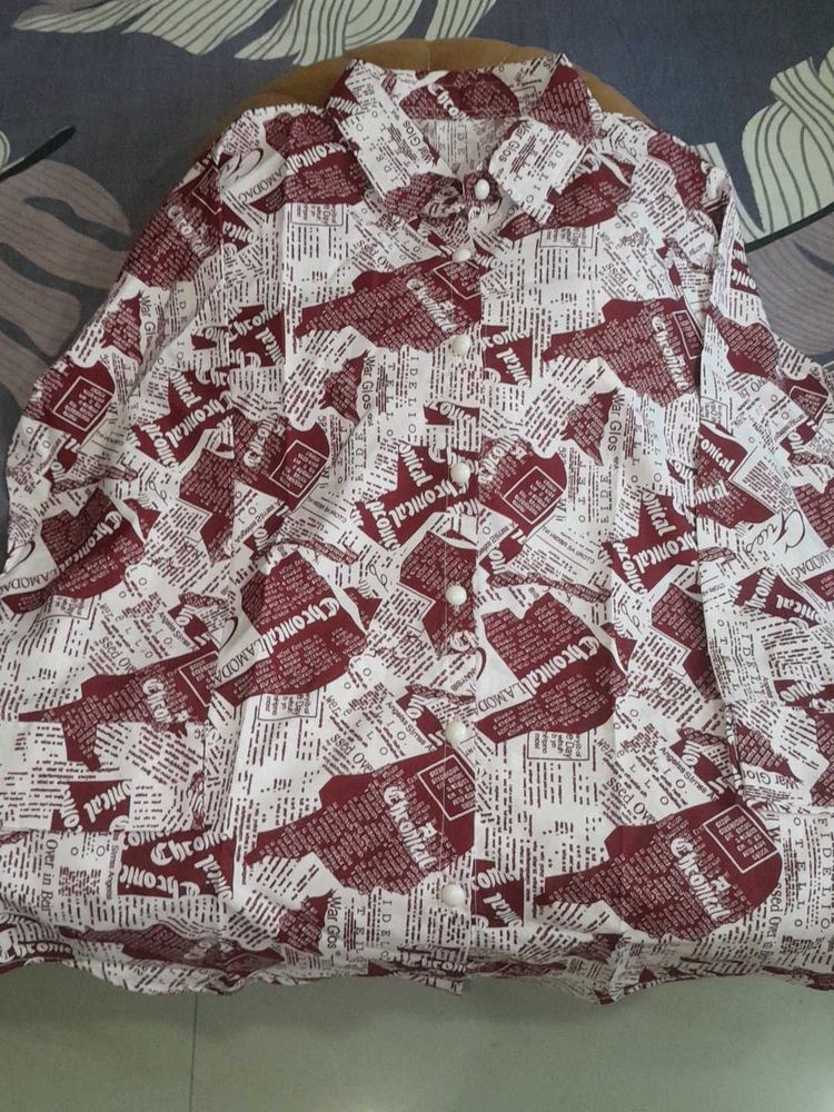 Newspaper Print Button-Down Top