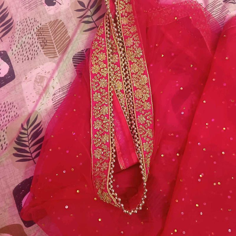 Red Embellished Dupatta