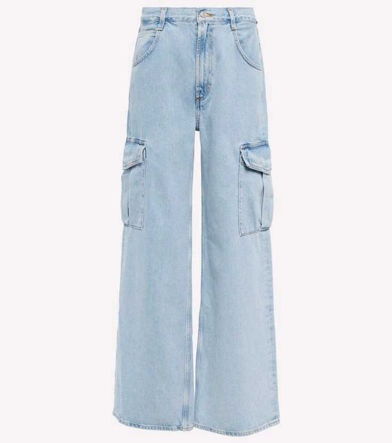 Light Wash Wide Leg Cargo Jeans