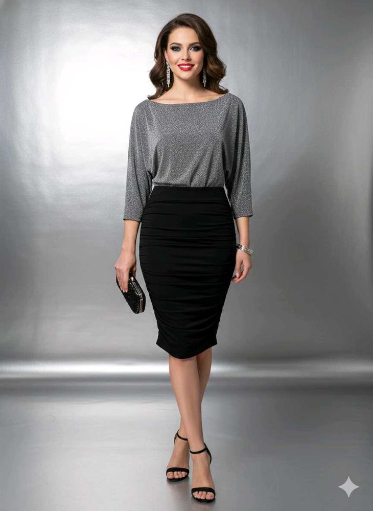 Elegant Silver &amp; Black Dress bodycon
