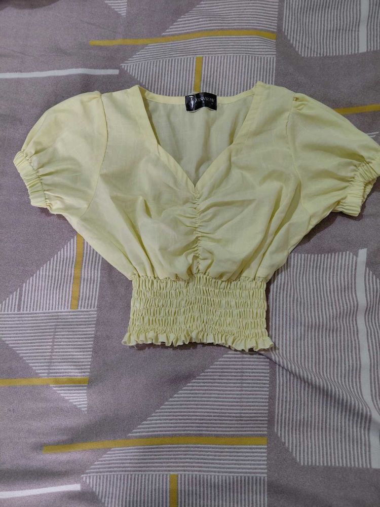 Yellow Ruched Crop Top
