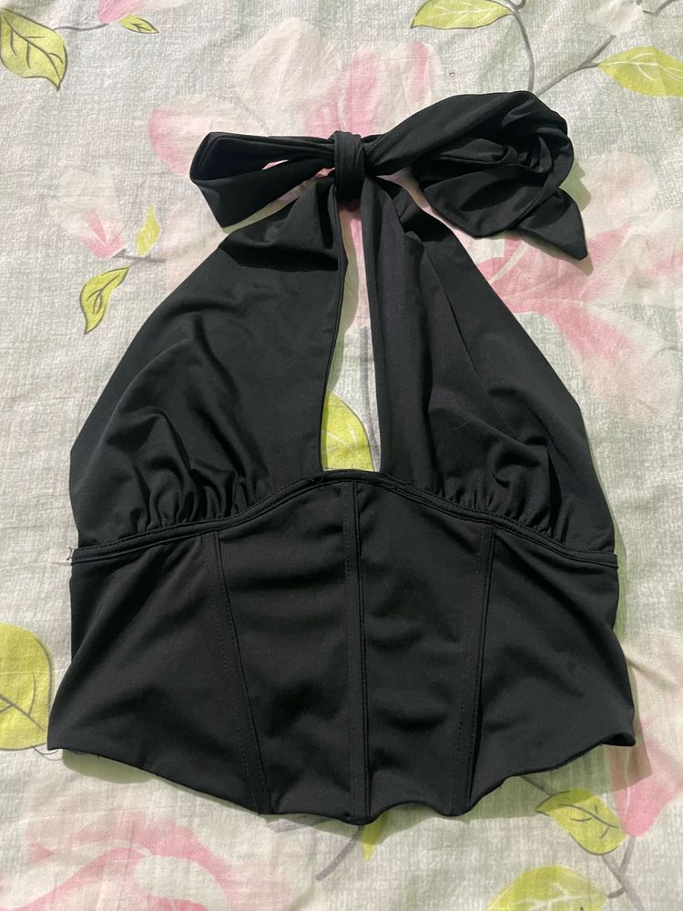 Chic Black Halter Corset Top
