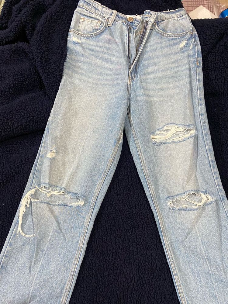 High Waist Blue Ribbed Jeans