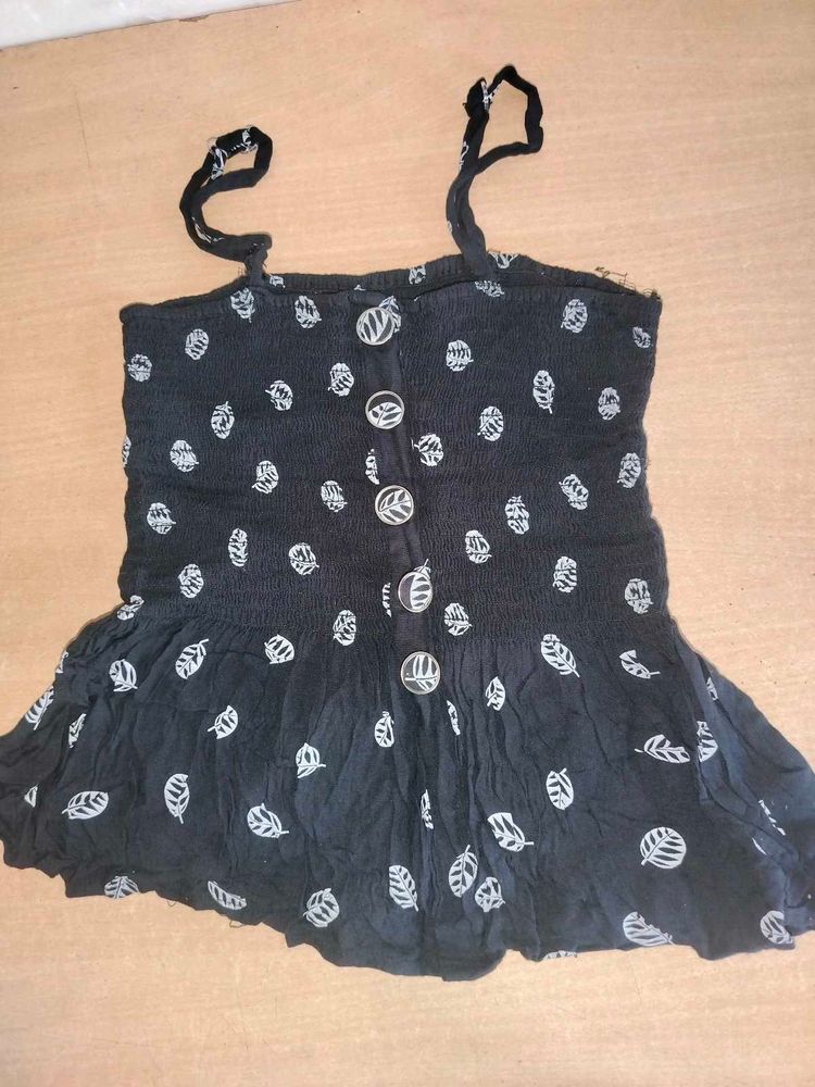 Leaf Print Black Tank Top