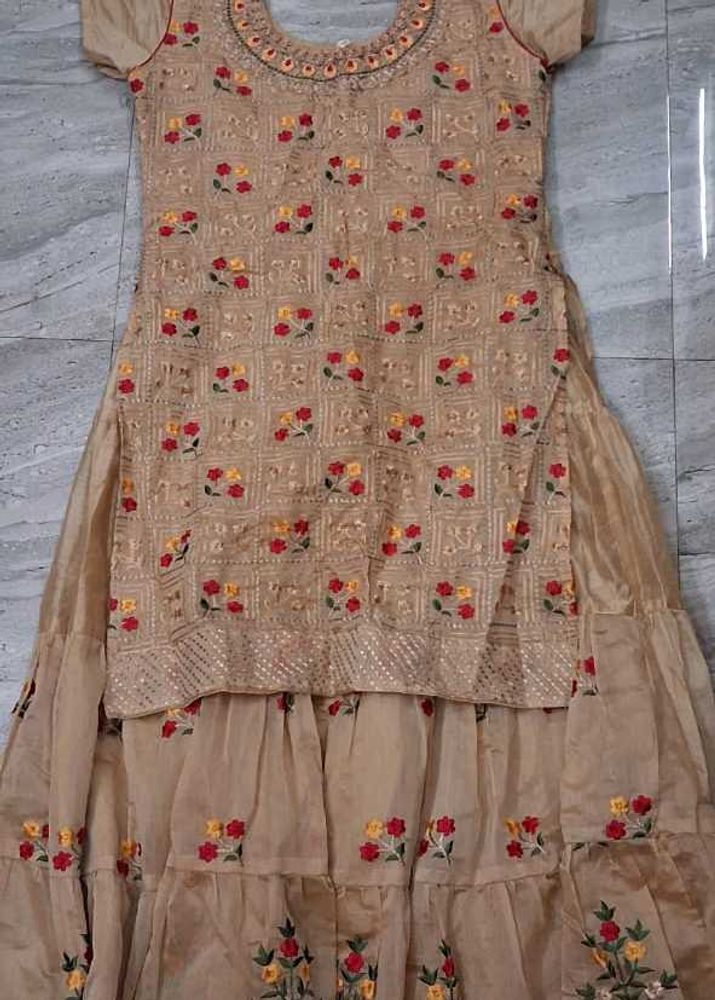 Floral Embroidered Kurta Sharara Set