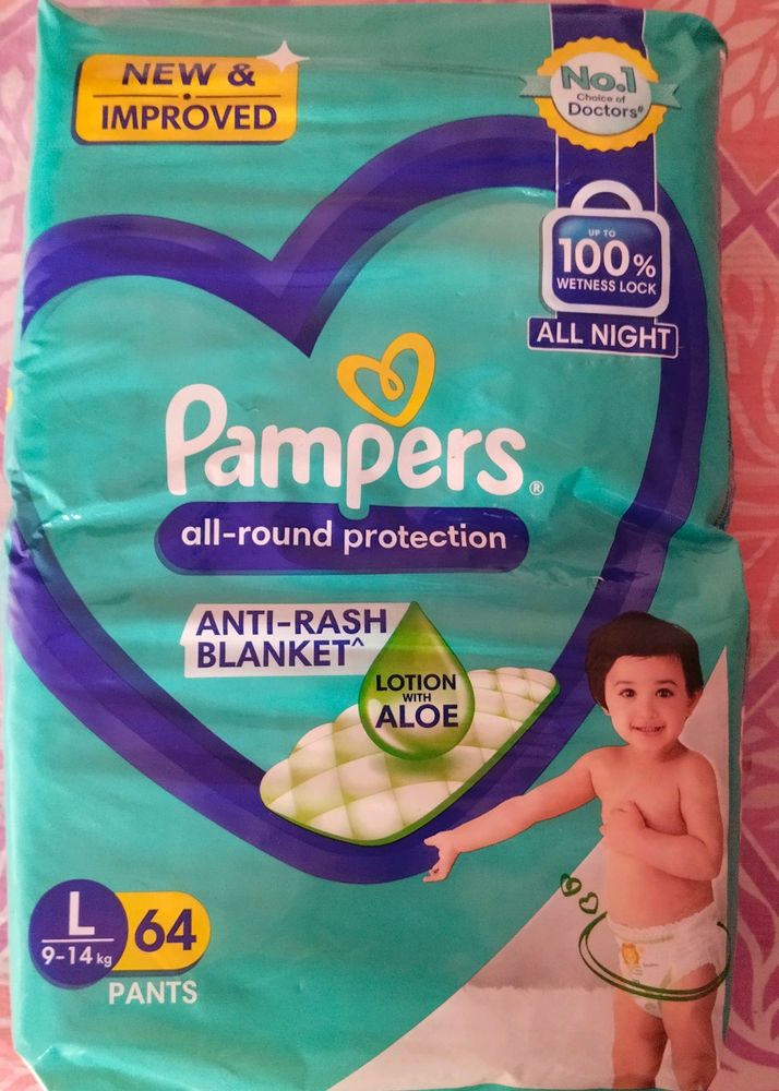 New Sealed Pack Pampers L Size 64 Count
