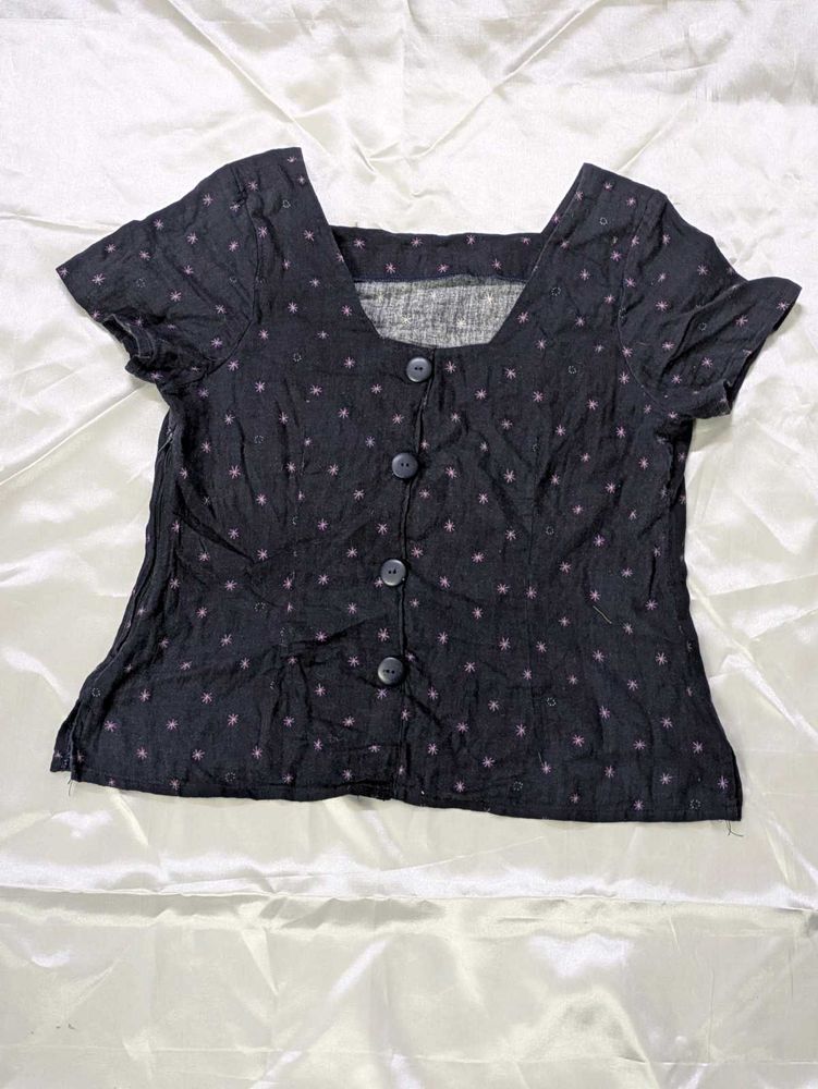 Dark Blue Printed Top