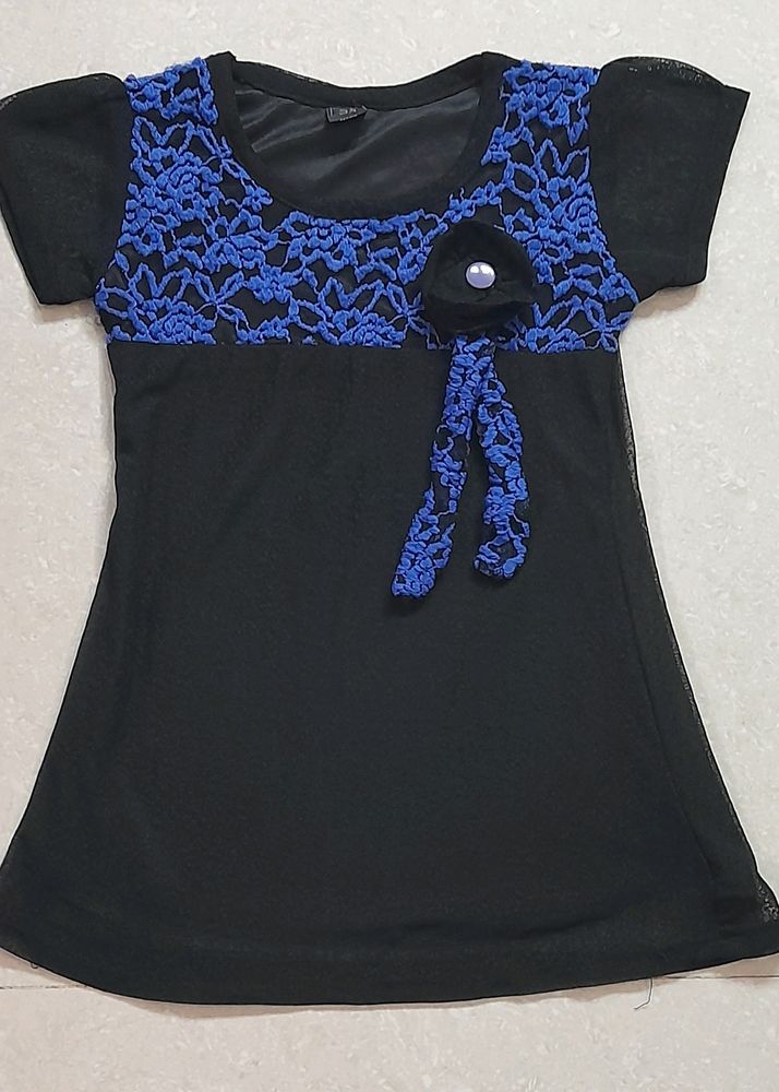 BLACK-BLUE| NET TOP| PARTY WEAR