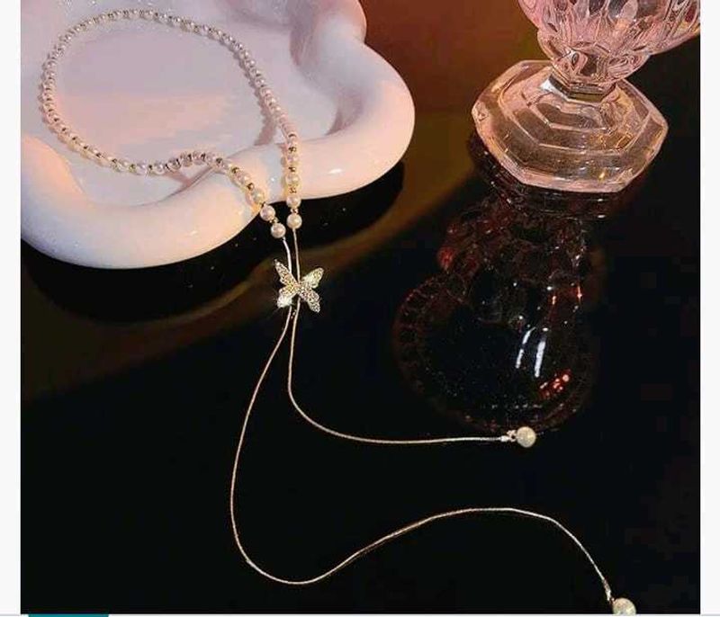 Butterfly Pearl Lariat Necklace