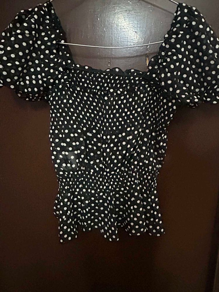 Polka Dot Puff Sleeve Top