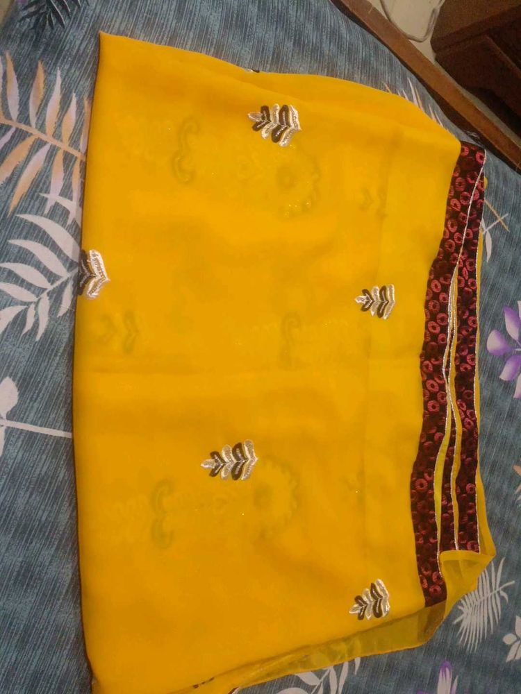 EMBROIDERD YELLOW SAREE